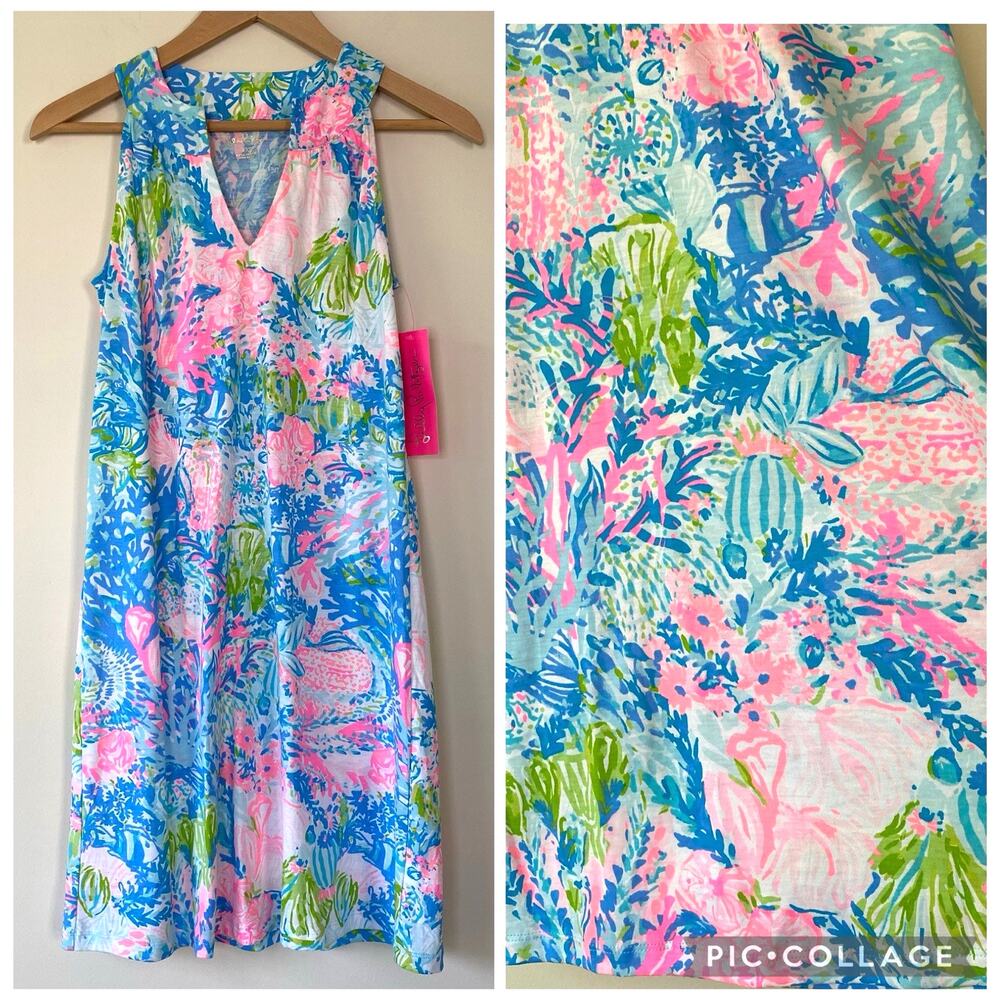 NWT Lilly Pulitzer Dress Size XXS Fished My Wish Ross Shift Blue and Pink Preppy - Picture 1 of 9